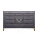 Semy Wide Dresser | 10 Drawers | 1 Cabinet | Charcoal Gray Wood | Gold