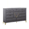 Semy Wide Dresser | 10 Drawers | 1 Cabinet | Charcoal Gray Wood | Gold