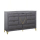 Semy Wide Dresser | 10 Drawers | 1 Cabinet | Charcoal Gray Wood | Gold