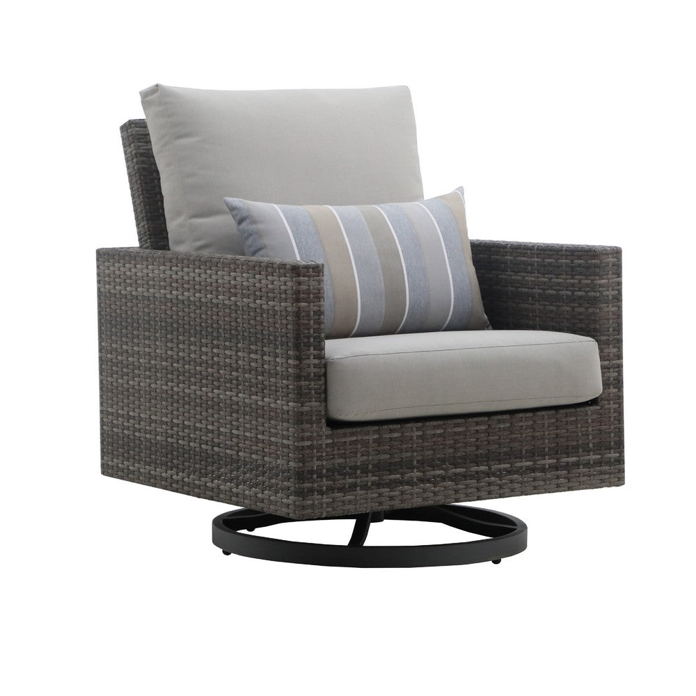 Benie Patio Swivel Chair Set of 2 | Pillow | Gray Sundura Brown Wicker