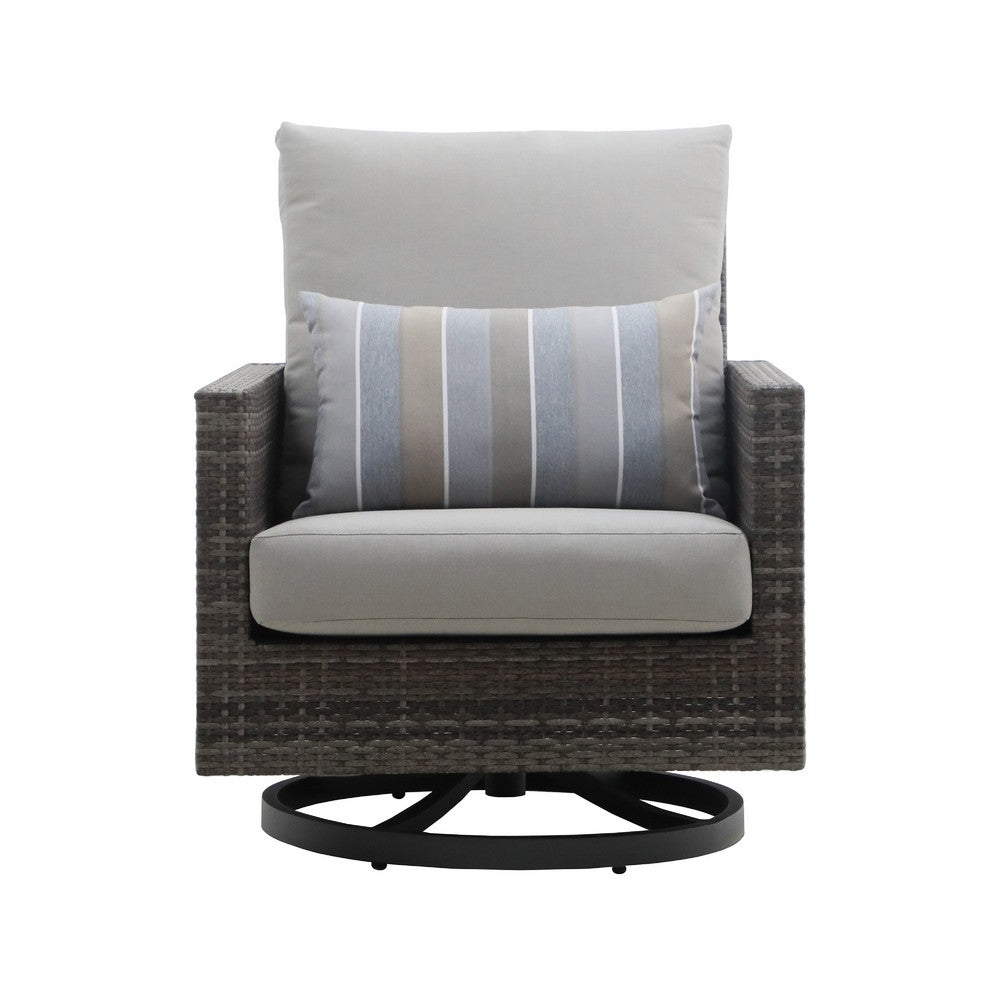 Benie Patio Swivel Chair Set of 2 | Pillow | Gray Sundura Brown Wicker