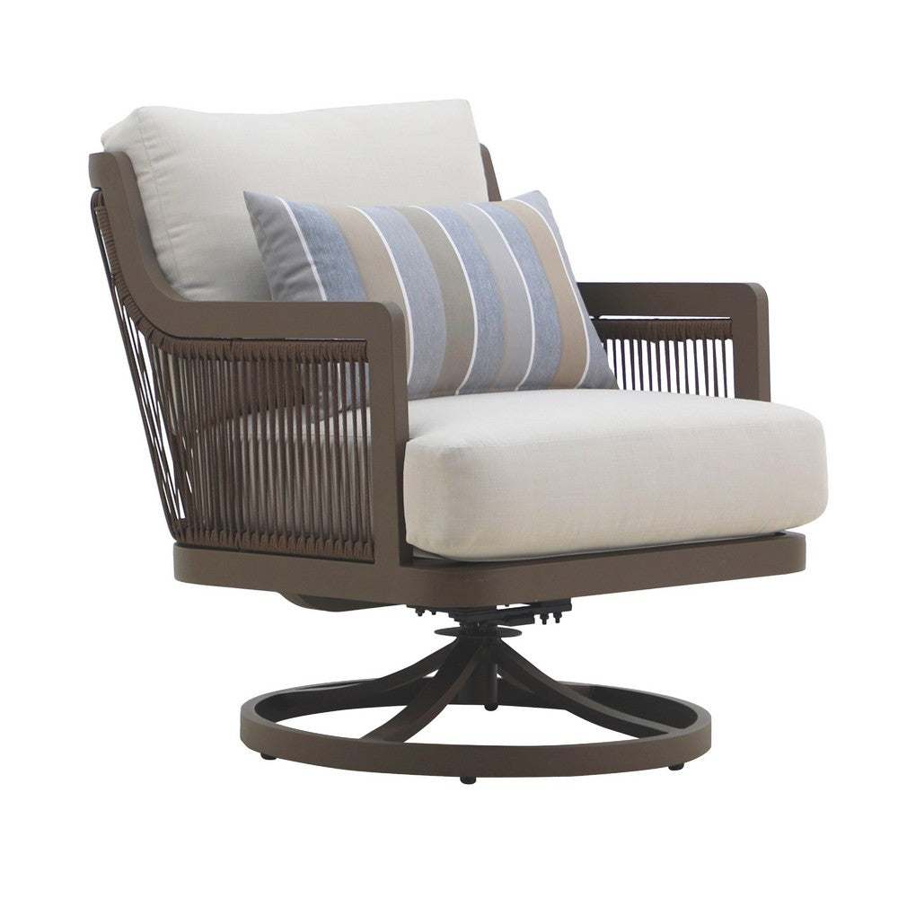 Geny Swivel Patio Chair Set of 2 | Pillow | Gray Sundura | Brown Wicker