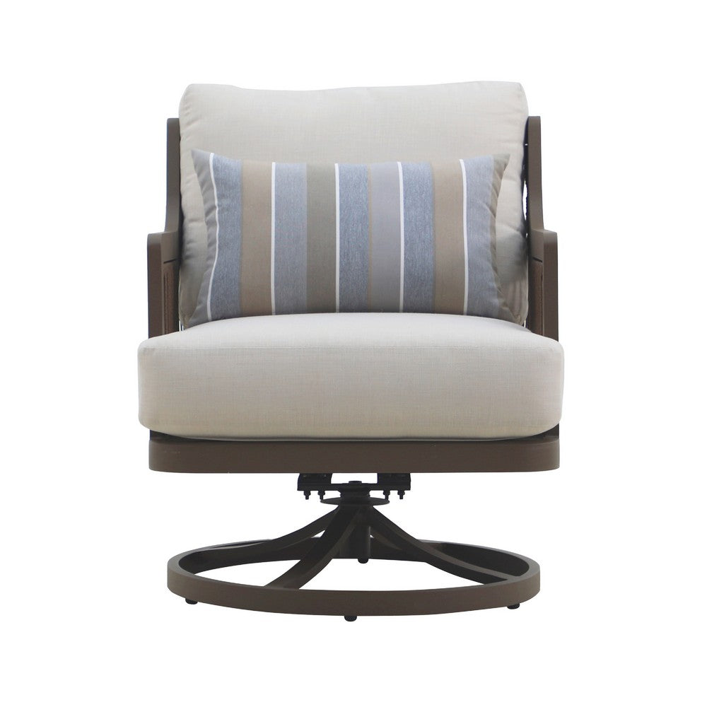 Geny Swivel Patio Chair Set of 2 | Pillow | Gray Sundura | Brown Wicker