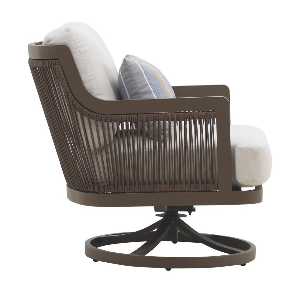 Geny Swivel Patio Chair Set of 2 | Pillow | Gray Sundura | Brown Wicker