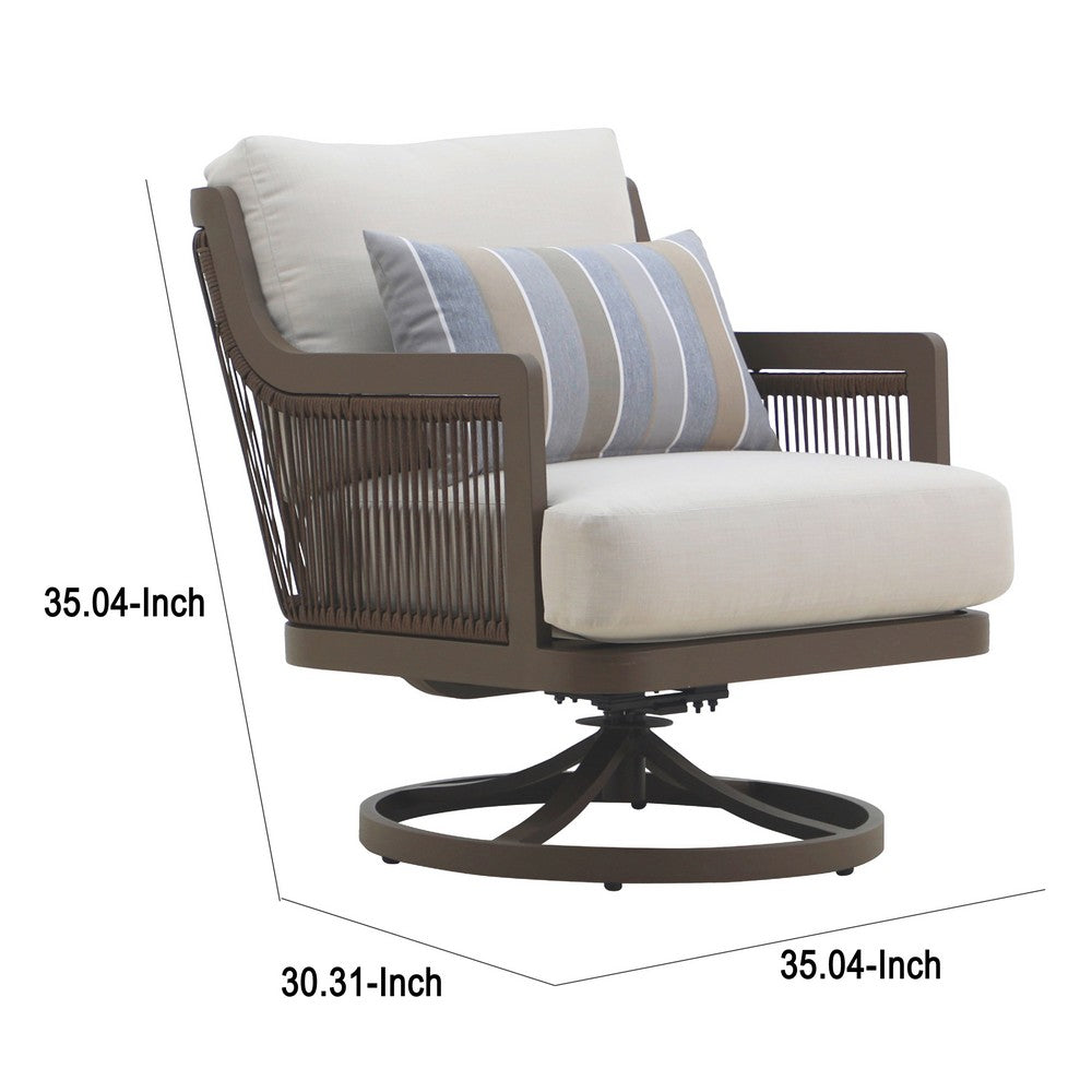 Geny Swivel Patio Chair Set of 2 | Pillow | Gray Sundura | Brown Wicker