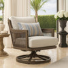 Geny Swivel Patio Chair Set of 2 | Pillow | Gray Sundura | Brown Wicker