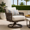 Geny Swivel Patio Chair Set of 2 | Pillow | Gray Sundura | Brown Wicker