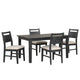 Saby 5pc Dining Table Set | 4 Side Chairs | Black Rubberwood | Light Brown