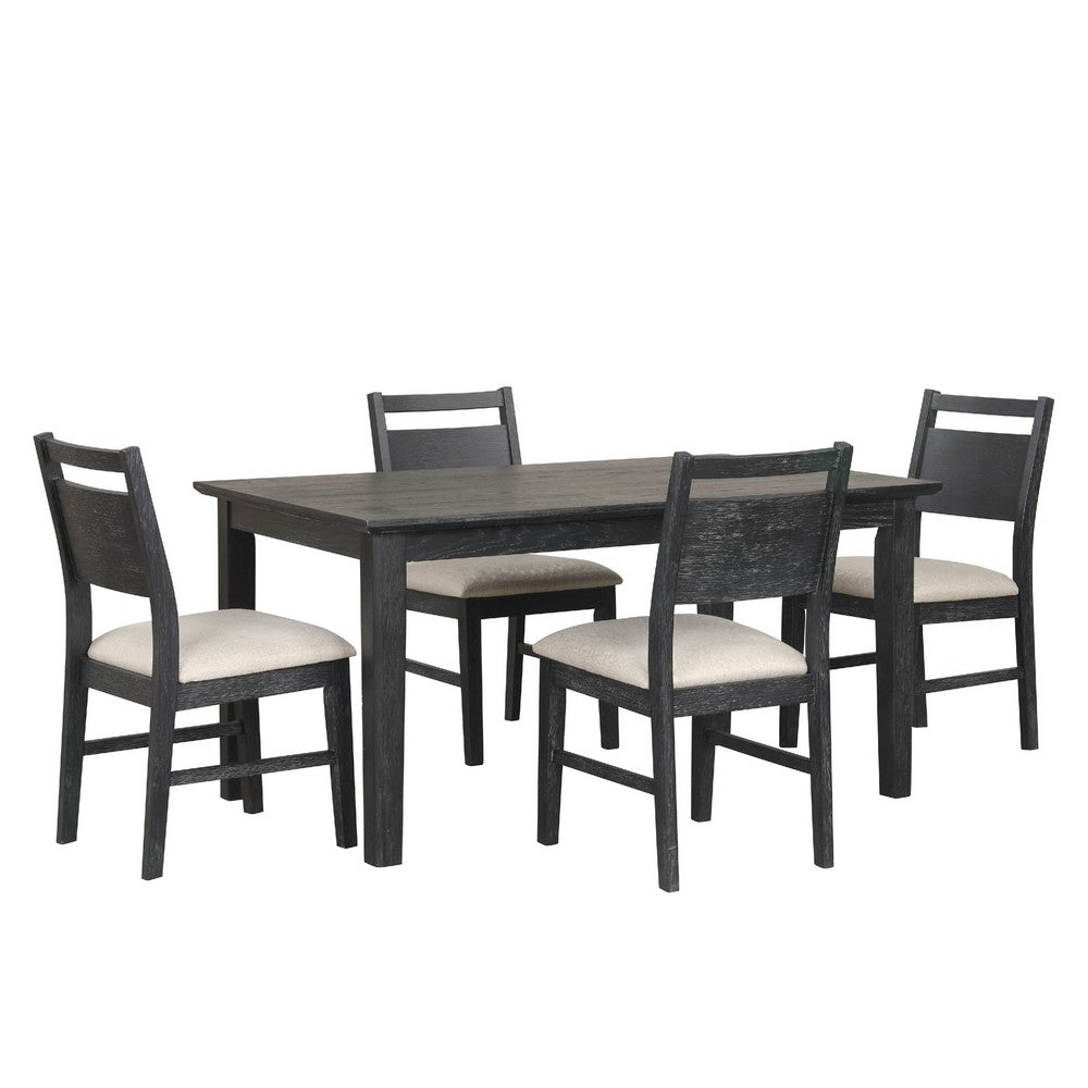 Saby 5pc Dining Table Set | 4 Side Chairs | Black Rubberwood | Light Brown
