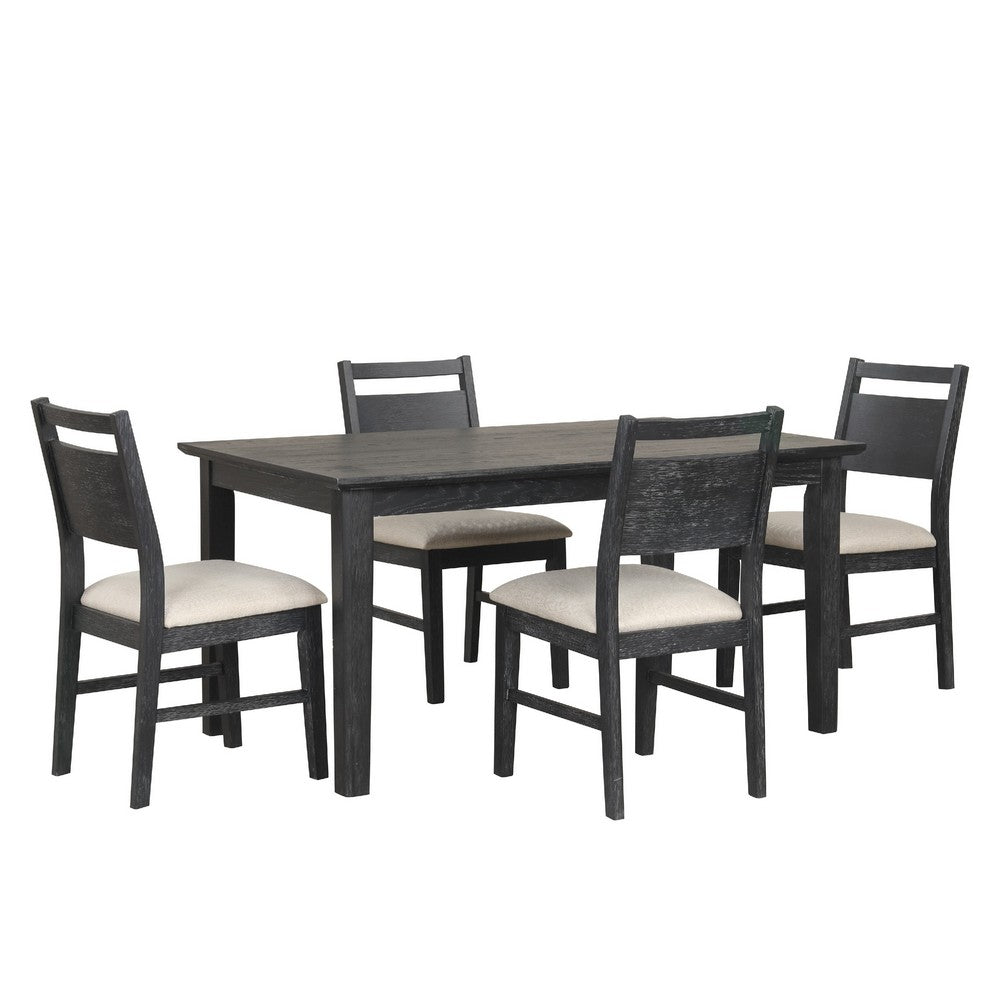 Saby 5pc Dining Table Set | 4 Side Chairs | Black Rubberwood | Light Brown
