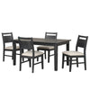 Saby 5pc Dining Table Set | 4 Side Chairs | Black Rubberwood | Light Brown