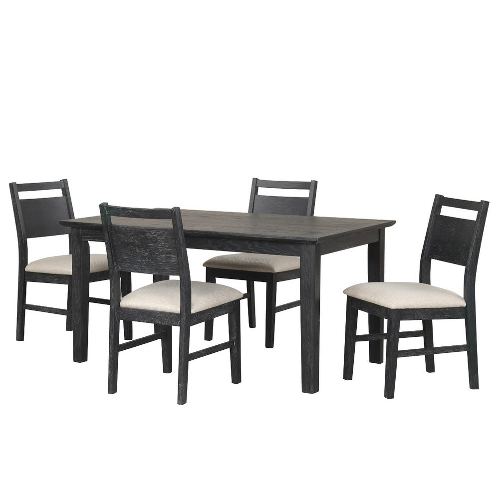 Saby 5pc Dining Table Set | 4 Side Chairs | Black Rubberwood | Light Brown