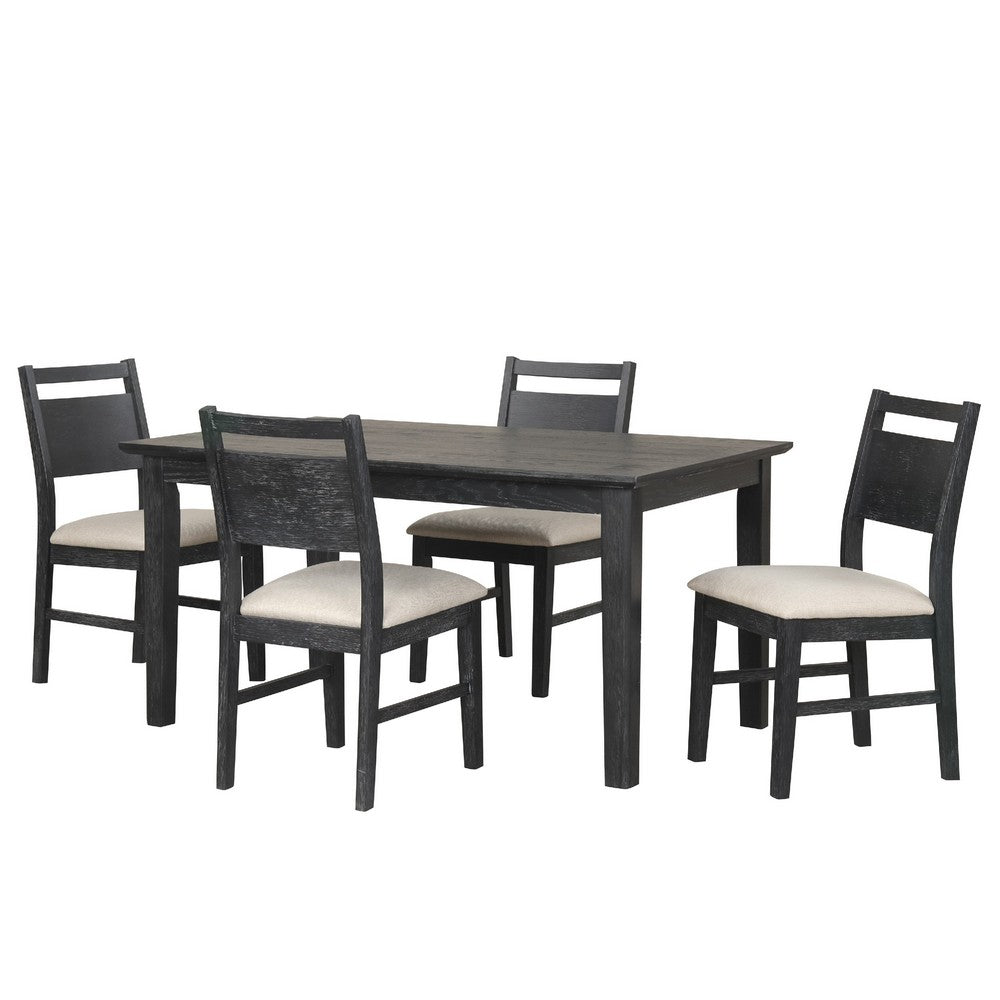 Saby 5pc Dining Table Set | 4 Side Chairs | Black Rubberwood | Light Brown