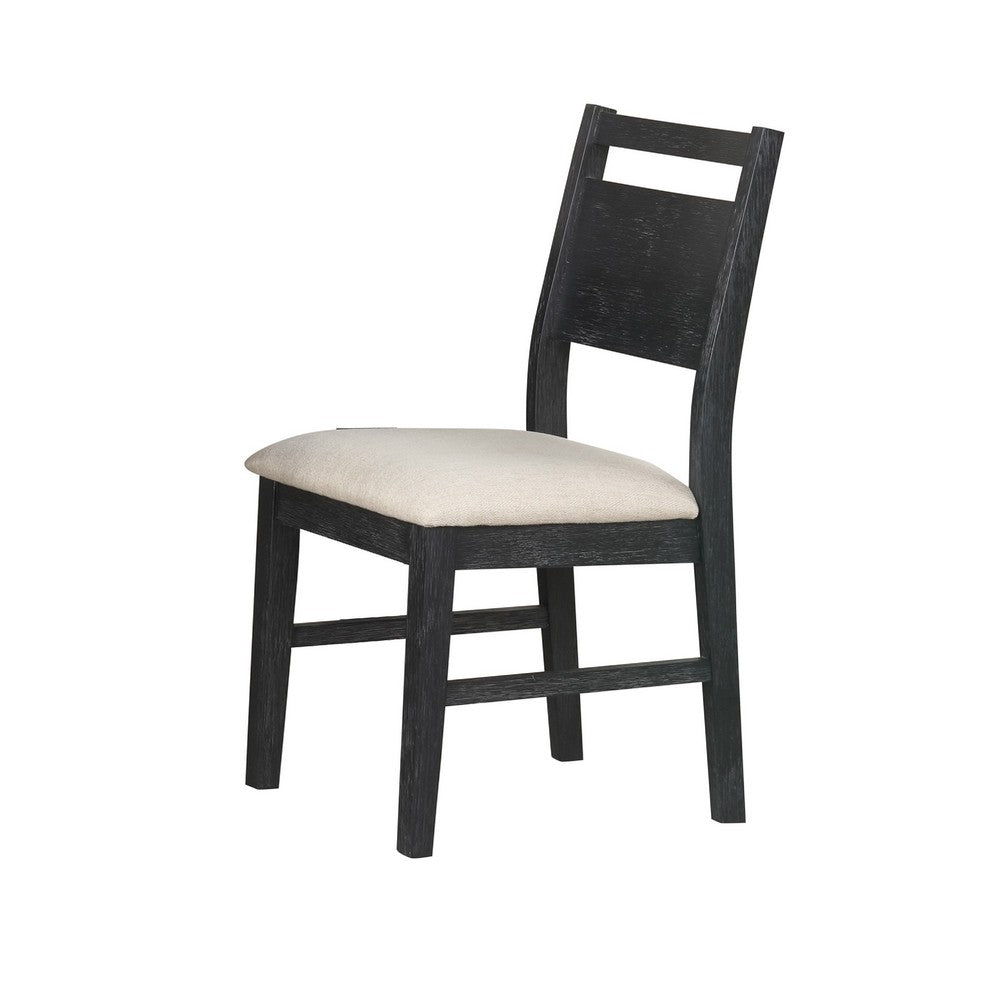 Saby 5pc Dining Table Set | 4 Side Chairs | Black Rubberwood | Light Brown