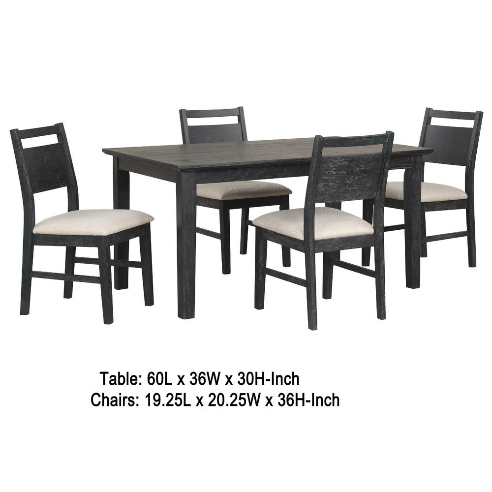 Saby 5pc Dining Table Set | 4 Side Chairs | Black Rubberwood | Light Brown