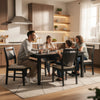 Saby 5pc Dining Table Set | 4 Side Chairs | Black Rubberwood | Light Brown