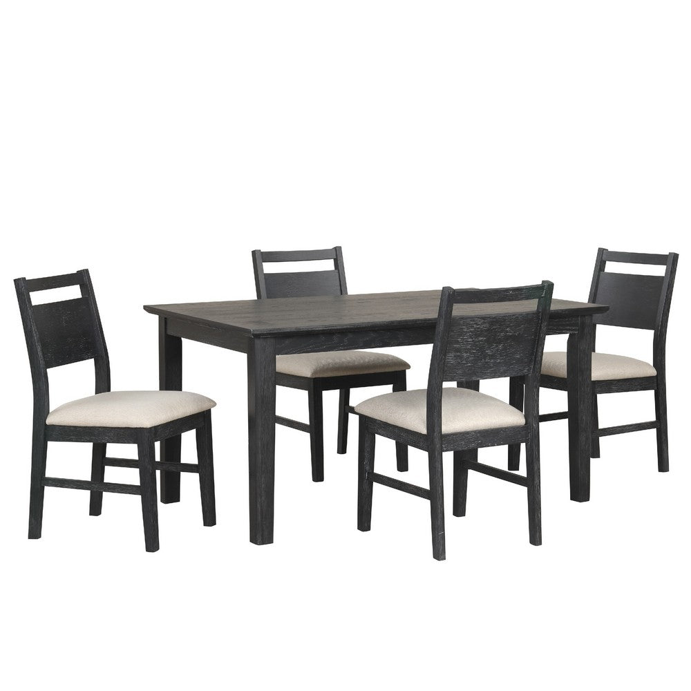 Saby 5pc Dining Table Set | 4 Side Chairs | Black Rubberwood | Light Brown