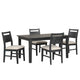 Saby 5pc Dining Table Set | 4 Side Chairs | Black Rubberwood | Light Brown
