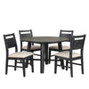 Saby 5pc Round Dining Table Set | 4 Side Chairs | Black Wood | Light Brown