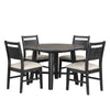 Saby 5pc Round Dining Table Set | 4 Side Chairs | Black Wood | Light Brown