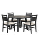 Saby 5pc Round Dining Table Set | 4 Side Chairs | Black Wood | Light Brown