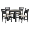 Saby 5pc Round Dining Table Set | 4 Side Chairs | Black Wood | Light Brown