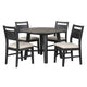 Saby 5pc Round Dining Table Set | 4 Side Chairs | Black Wood | Light Brown