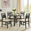 Saby 5pc Round Dining Table Set | 4 Side Chairs | Black Wood | Light Brown