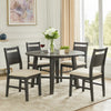 Saby 5pc Round Dining Table Set | 4 Side Chairs | Black Wood | Light Brown