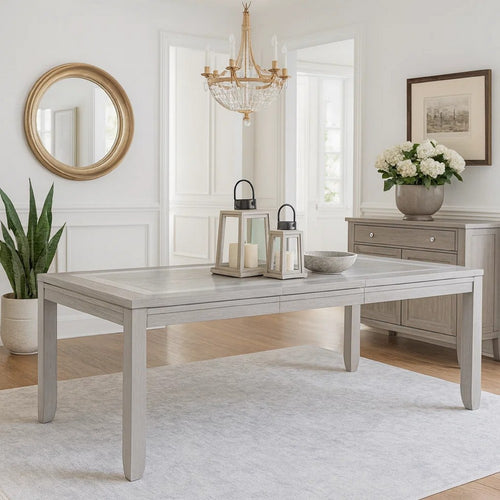 Ion Dining Table | Gray Rubberwood | White Marble Inlay | 78-102"