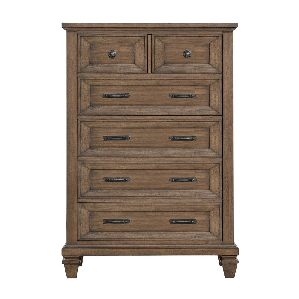 Henry Tall Dresser Chest | Mocha Brown Acacia Wood | 6 Drawers