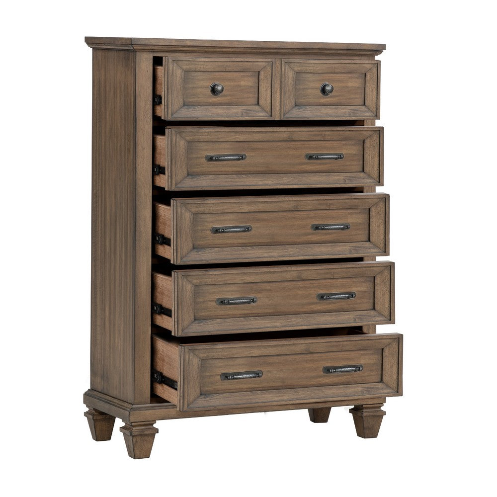 Henry Tall Dresser Chest | Mocha Brown Acacia Wood | 6 Drawers