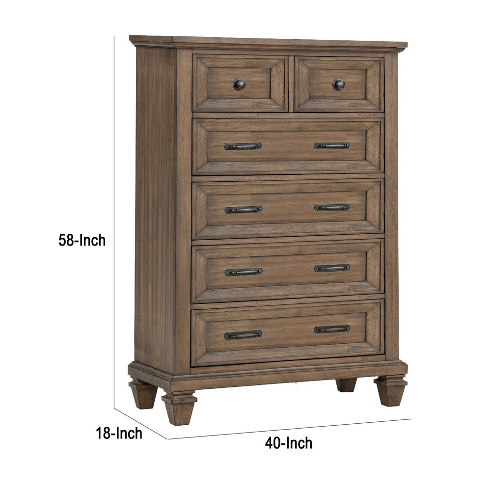 Henry Tall Dresser Chest | Mocha Brown Acacia Wood | 6 Drawers
