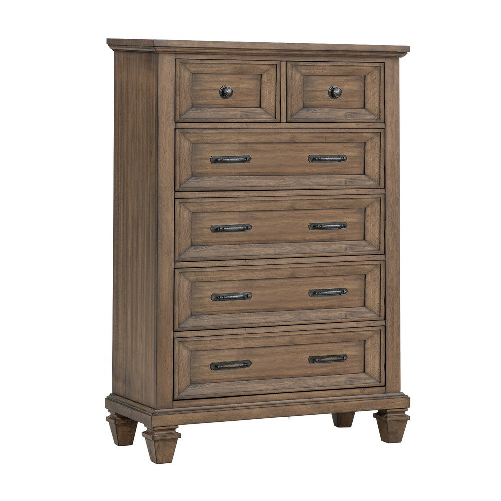 Henry Tall Dresser Chest | Mocha Brown Acacia Wood | 6 Drawers
