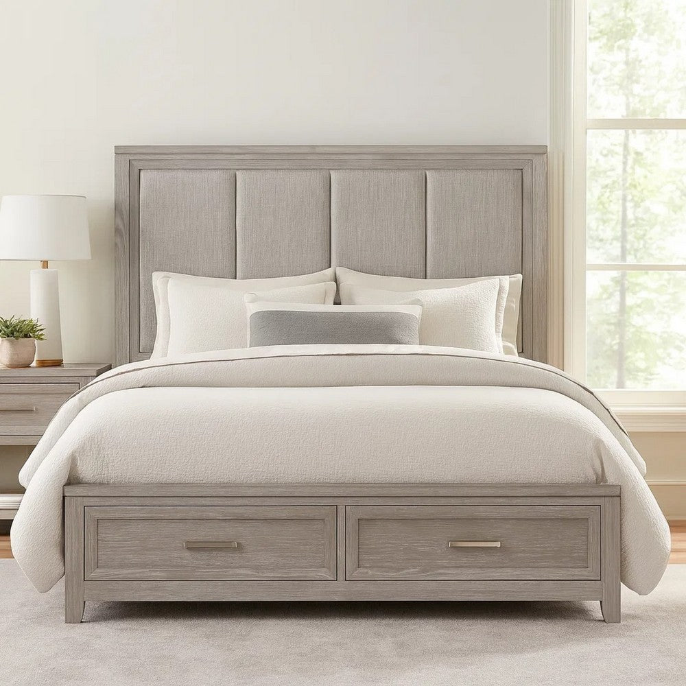 Ion Queen Bed | Storage Footboard | Picture Frame Moldings | Gray Wood