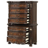 Ruth Tall Dresser Chest w Burl Inlays | 7 Drawers | Mahogany Brown Wood