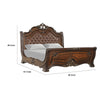 Ruth King Bed | Faux Leather Headboard w Burl Inlays | Mahogany Brown