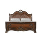 Ruth Queen Bed | Faux Leather Headboard w Burl Inlays | Mahogany Brown