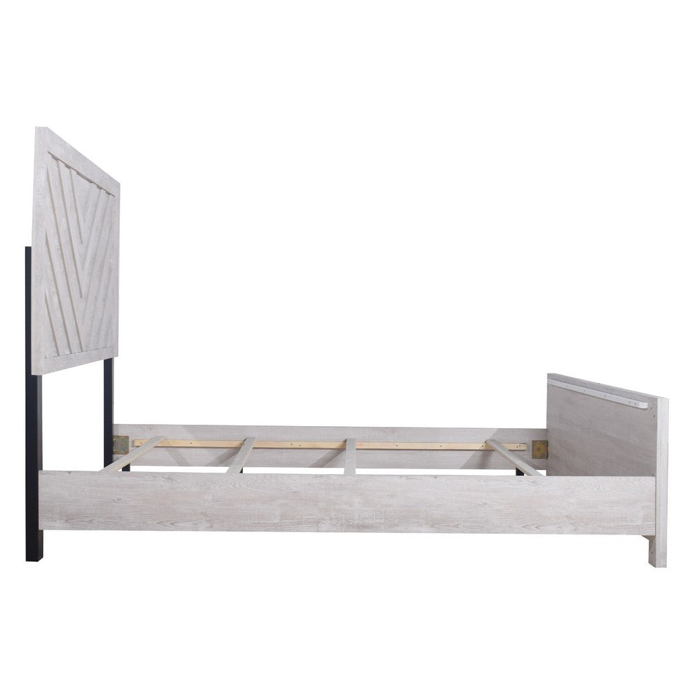 Bisca King Bed w Chevron Patterned Design | Driftwood Gray Finish