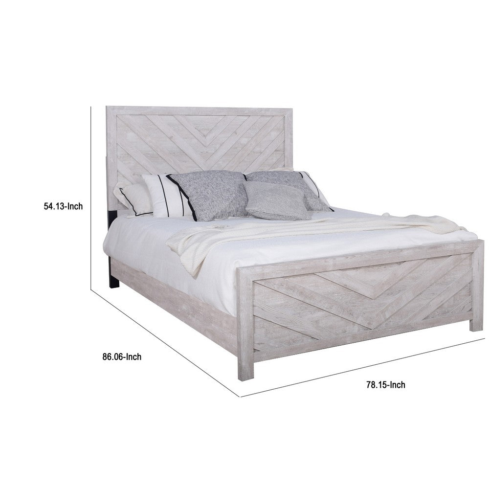 Bisca King Bed w Chevron Patterned Design | Driftwood Gray Finish