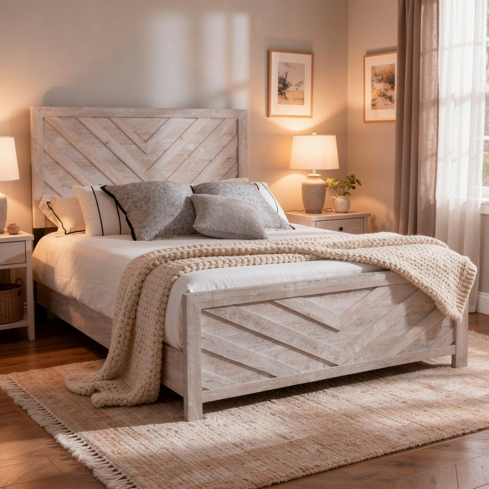 Bisca Cali King Bed w Chevron Patterned Design | Driftwood Gray Finish