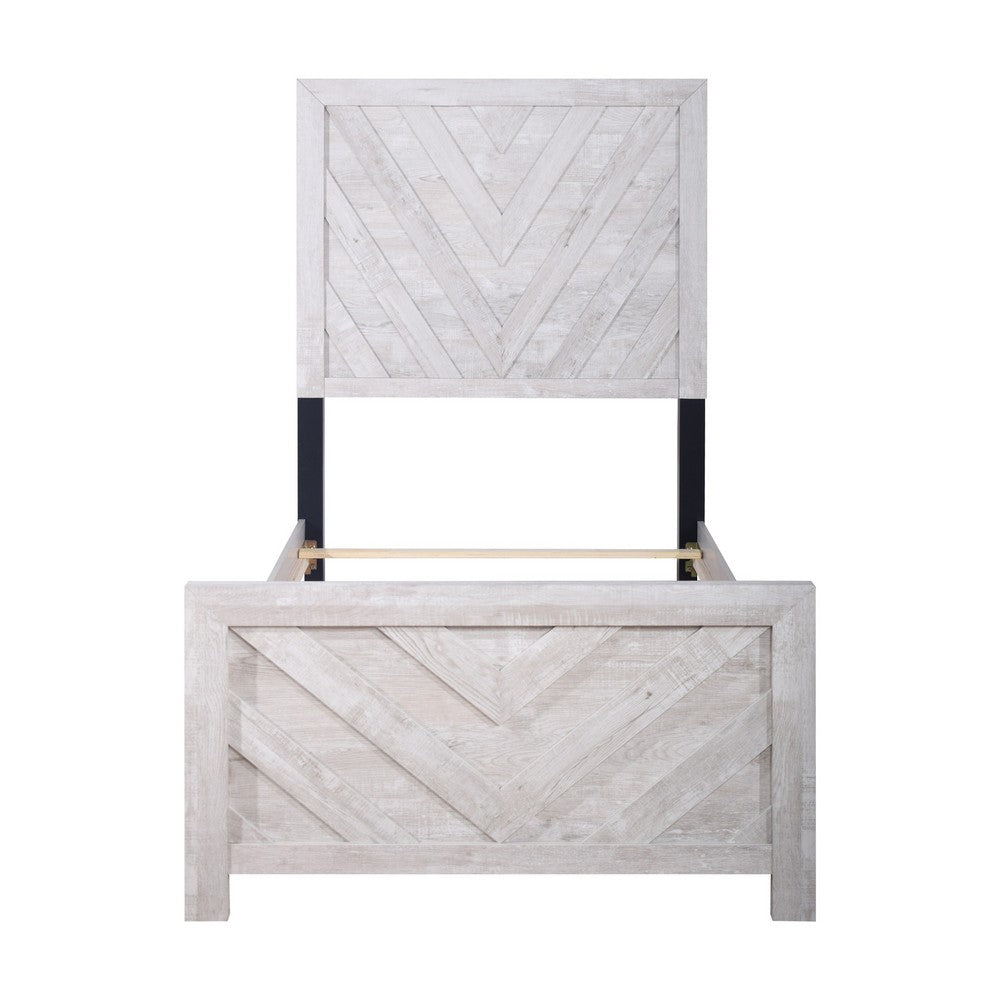 Bisca Full Bed w Chevron Patterned Design | Driftwood Gray Finish