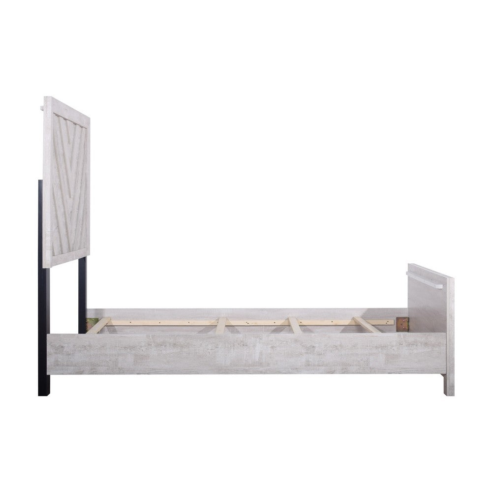 Bisca Full Bed w Chevron Patterned Design | Driftwood Gray Finish
