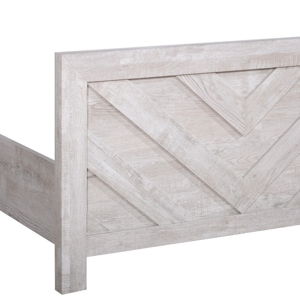 Bisca Full Bed w Chevron Patterned Design | Driftwood Gray Finish