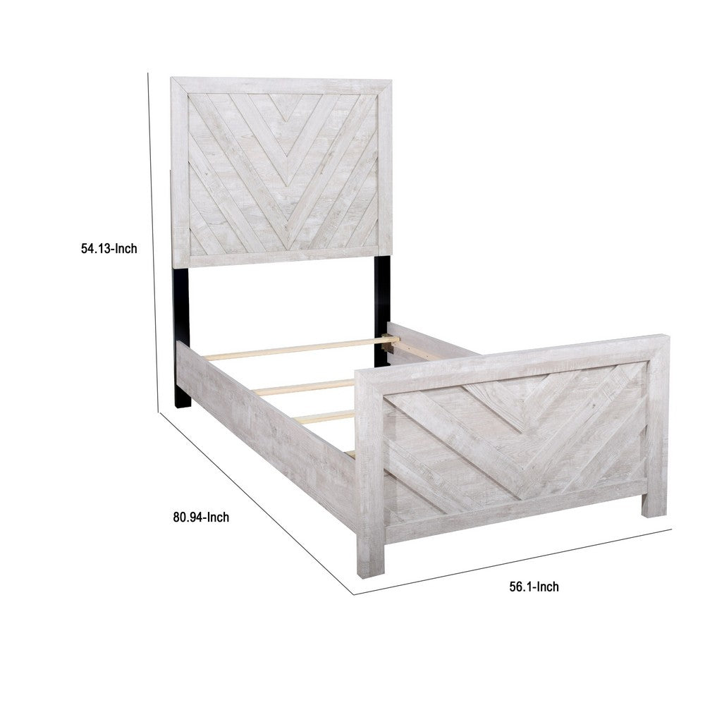 Bisca Full Bed w Chevron Patterned Design | Driftwood Gray Finish