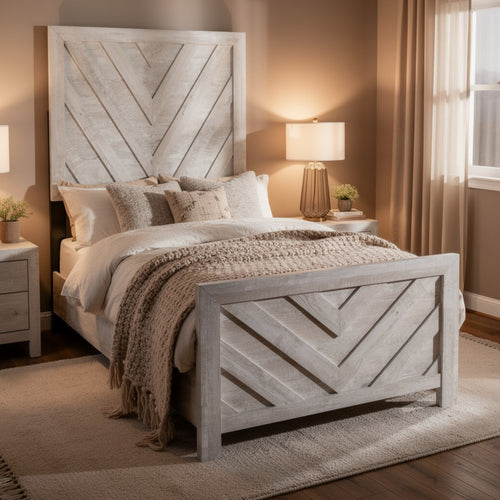 Bisca Full Bed w Chevron Patterned Design | Driftwood Gray Finish