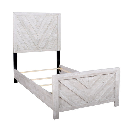 Bisca Twin Bed w Chevron Patterned Design | Driftwood Gray Finish