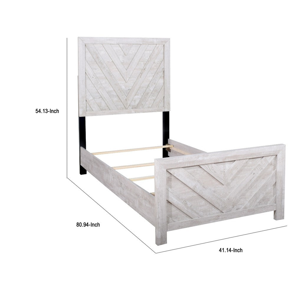 Bisca Twin Bed w Chevron Patterned Design | Driftwood Gray Finish