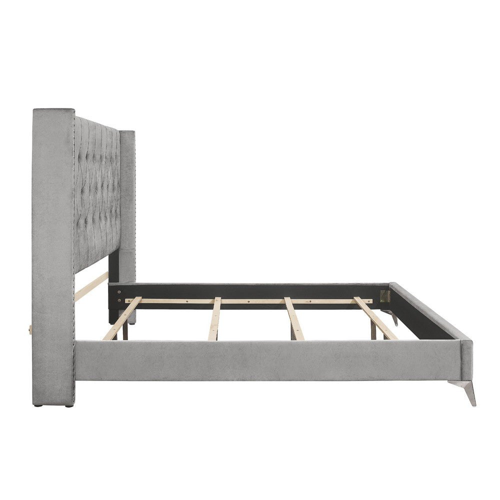 Sami King Bed | Metallic Crystal Button Tufting | Black Velvet Upholstery