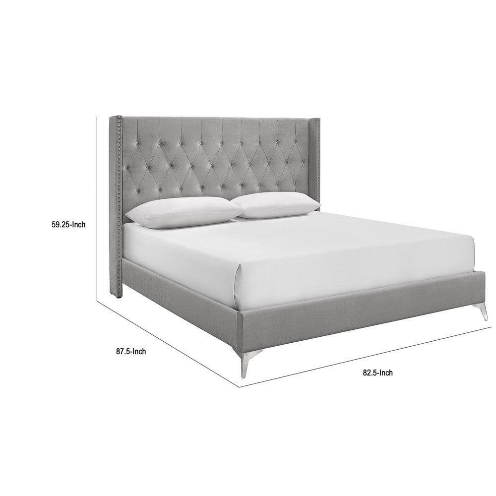 Sami King Bed | Metallic Crystal Button Tufting | Black Velvet Upholstery